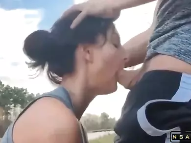 French slut eating cum on the side of the road