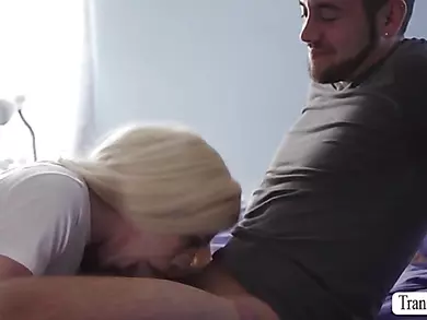 Blonde trans babe lets stepbros bestfriend fuck her wet ass