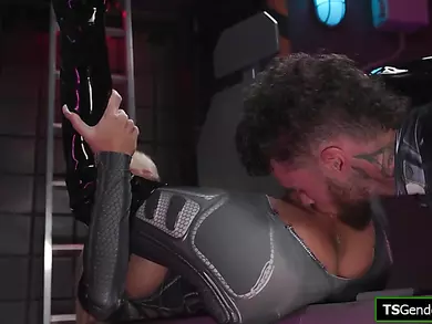 Busty tgirl space captain Brittney Kade needs bareback anal