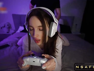 Gamers Stepsister Sucks Dick and Rides Nerds Fantasy Comes True