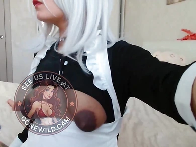 Sexy White-Haired Maid Cosplay Tease on Live Webcam