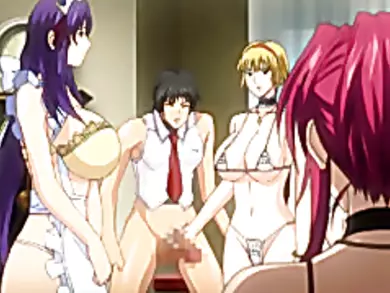 Busty hentai maids group oralsex and facial cumshot